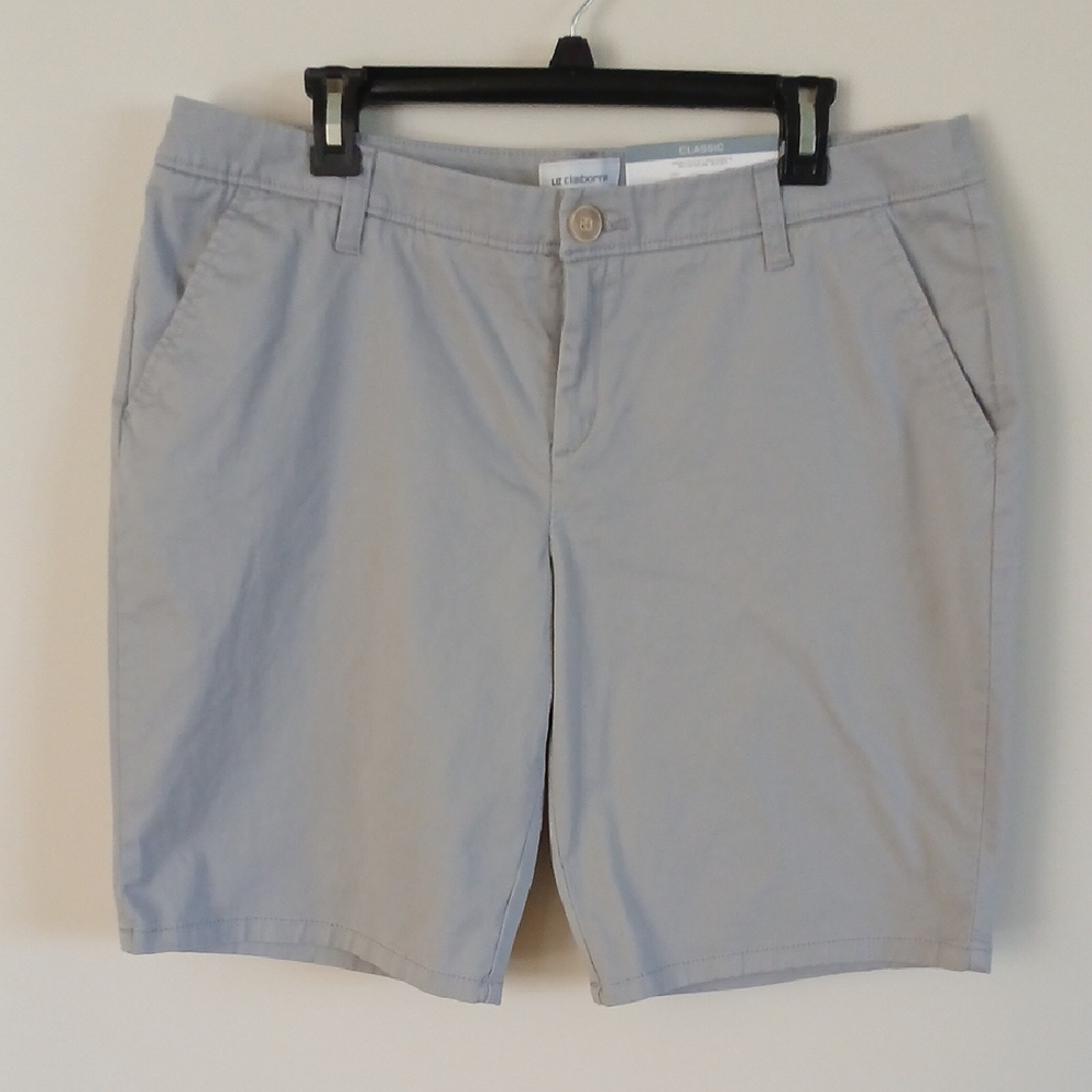 Liz Claiborne Classic Gray Bermuda Twill Shorts Sz 14 NWT